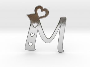 Initial M with heart cut outs pendant in Polished Silver