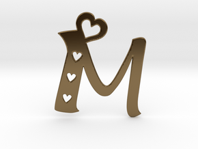 Initial M with heart cut outs pendant in Polished Bronze