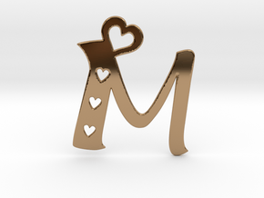 Initial M with heart cut outs pendant in Polished Brass