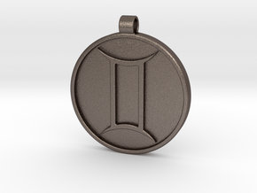 Zodiac KeyChain Medallion-GEMINI in Polished Bronzed Silver Steel