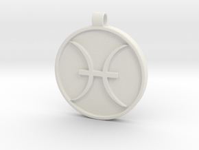 Zodiac KeyChain Medallion-PISCES in White Natural Versatile Plastic