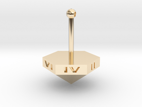 Teetotum - Six sided die spinning top in 14k Gold Plated Brass