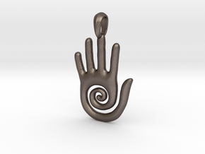 Hopi Spiral Hand Creativity Symbol Jewelry Pendant in Polished Bronzed Silver Steel