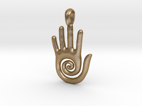Hopi Spiral Hand Creativity Symbol Jewelry Pendant in Polished Gold Steel