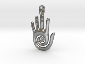 Hopi Spiral Hand Creativity Symbol Jewelry Pendant in Natural Silver