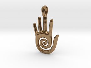 Hopi Spiral Hand Creativity Symbol Jewelry Pendant in Natural Brass