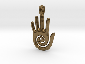 Hopi Spiral Hand Creativity Symbol Jewelry Pendant in Natural Bronze
