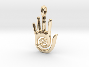 Hopi Spiral Hand Creativity Symbol Jewelry Pendant in 14k Gold Plated Brass