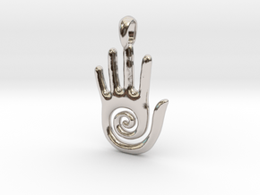 Hopi Spiral Hand Creativity Symbol Jewelry Pendant in Rhodium Plated Brass