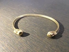 Double Banded Skull Cuff in Polished Brass: Large