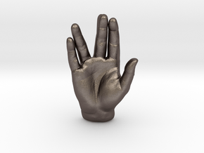 Spock Vulcan Hand Pendant in Polished Bronzed Silver Steel
