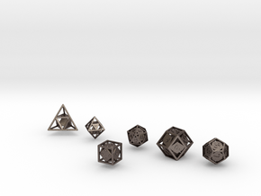 "Open" dice set: 6 dice! in Polished Bronzed Silver Steel