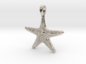 Starfish Symbol 3D Sculpted Jewelry Pendant in Rhodium Plated Brass