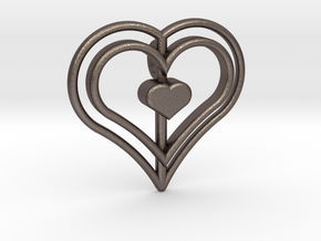 Three Heart Pendant in Polished Bronzed Silver Steel