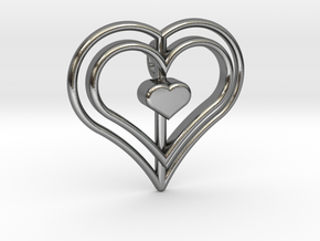 Three Heart Pendant in Polished Silver