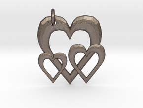 Linking Hearts Pendant in Polished Bronzed Silver Steel