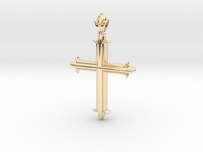 Cross flory ver1 in 14k Gold Plated Brass