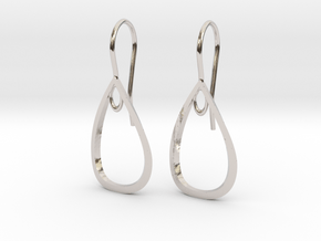 Curve Pear Earrings in Rhodium Plated Brass