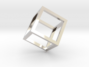 Cube Outline Pendant in Rhodium Plated Brass