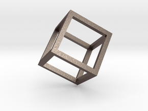 Cube Outline Pendant in Polished Bronzed Silver Steel