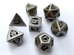 Thoroughly Modern Dice Set with Decader in Polished Bronzed Silver Steel