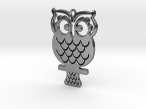 Retro Owl Pendant in Polished Silver