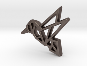 Geometric Hummingbird Pendant  in Polished Bronzed Silver Steel