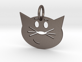 Smug Cat Keychain in Polished Bronzed Silver Steel