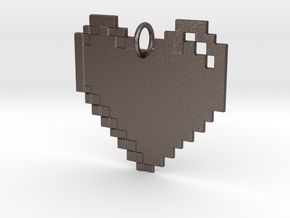 8-bit Heart in Polished Bronzed Silver Steel