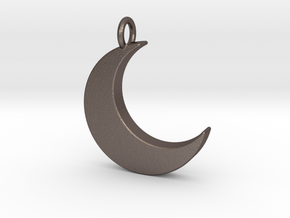 Crescent Moon Pendant in Polished Bronzed Silver Steel