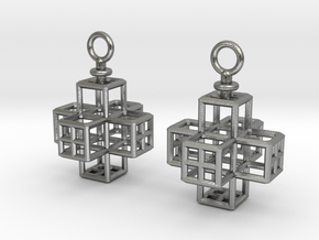 Cube-Cross Earrings in Natural Silver