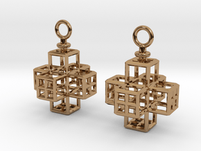 Cube-Cross Earrings in Polished Brass
