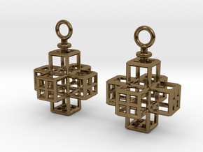 Cube-Cross Earrings in Polished Bronze