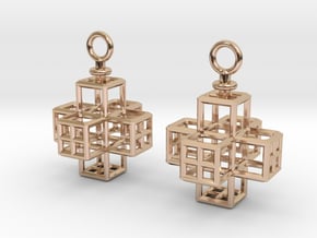 Cube-Cross Earrings in 14k Rose Gold Plated Brass
