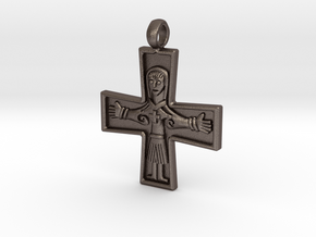 Virgin Mary Cross Pendant in Polished Bronzed Silver Steel