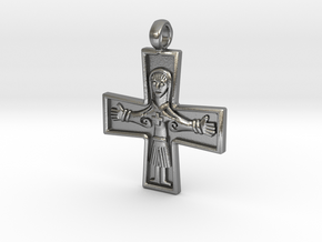 Virgin Mary Cross Pendant in Natural Silver