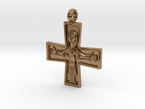 Virgin Mary Cross Pendant in Natural Brass