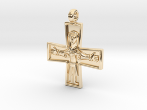Virgin Mary Cross Pendant in 14k Gold Plated Brass