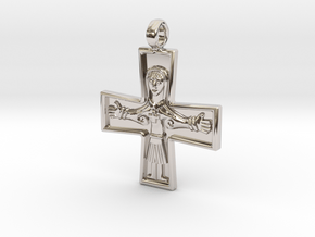Virgin Mary Cross Pendant in Rhodium Plated Brass