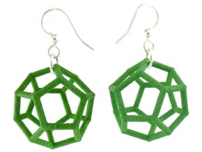 Dodecahedron Earrings, clean style in Green Processed Versatile Plastic