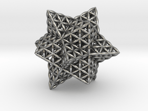 Stellated Flower of Life Vector Equilibrium 2.3" in Natural Silver