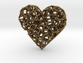 Voronoi Heart pendant (version 2) in Polished Bronze