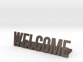 Welcome logo desk business in Polished Bronzed Silver Steel