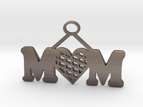 Mom Pendant in Polished Bronzed Silver Steel
