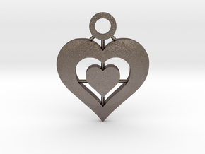 Heart Pendant in Polished Bronzed Silver Steel