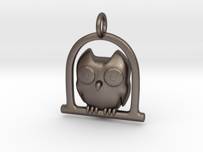 Owl Pendant in Polished Bronzed Silver Steel