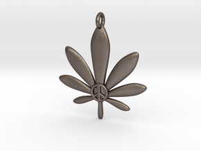 Cannabis Leaf Pendant in Polished Bronzed Silver Steel