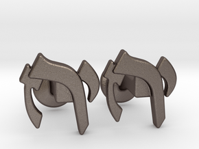 Hebrew Monogram Cufflinks - "Yud Zayin Reish" in Polished Bronzed Silver Steel