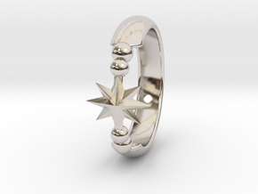 Ring of Star 15.7mm size 5  in Rhodium Plated Brass