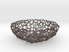 Fruit bowl (34 cm) - Voronoi-Style #1 in Polished Bronzed Silver Steel